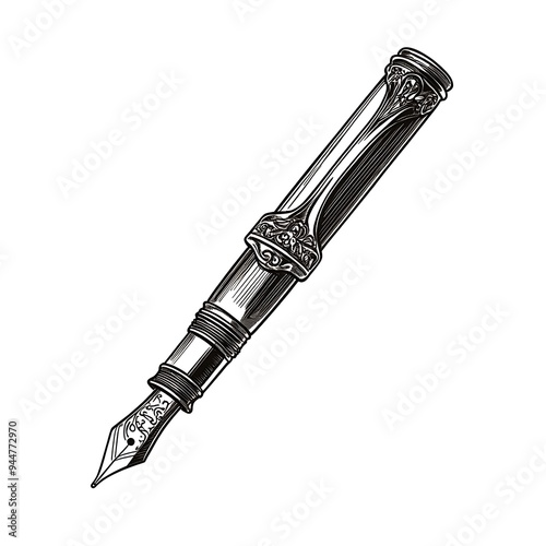 Ornate Black and White Fountain Pen photo