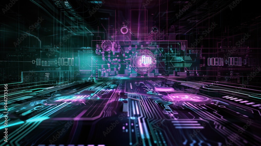 Abstract Futuristic Circuit Board With Glowing Lines Abstract Futuristic Circuit Board With Glowing Lines