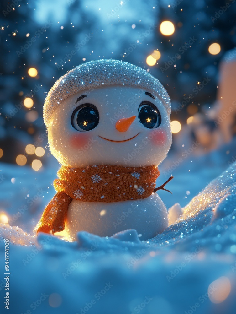 Enchanting Claymation Christmas Card with Serene Snow Landscape and Anime Features Enchanting Claymation Christmas Card with Serene Snow Landscape and Anime Features