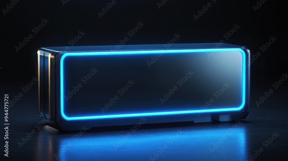 Futuristic Neon Blue Light Box Display Stand Mockup Futuristic Neon Blue Light Box Display Stand Mockup