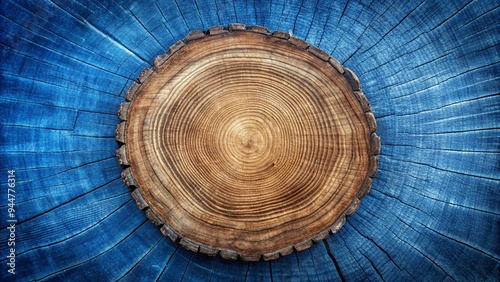 Detailed depiction of old oak tree stump with indigo denim blue tones and rough texture of tree rings, old, wooden, oak tree photo