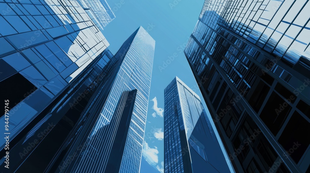 Tall Glass Skyscrapers Against a Blue Sky Tall Glass Skyscrapers Against a Blue Sky