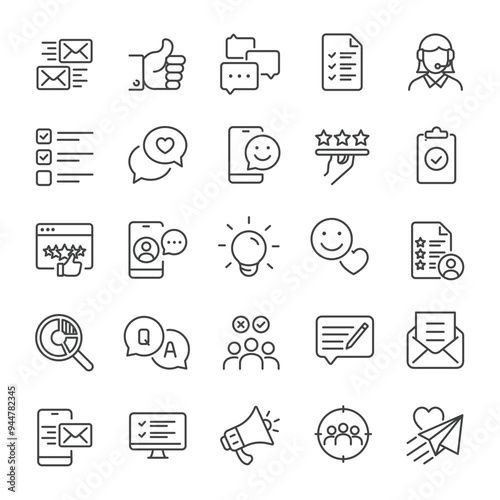 Feedback, testimonial, customer thin line icons collection. Editable stroke. For website marketing design, logo, app, template, ui, etc. Vector illustration.