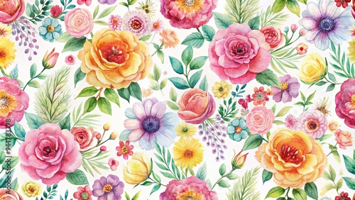 Seamless summer pattern with handcrafted watercolor flowers, watercolor, seamless, pattern, summer, handmade, floral