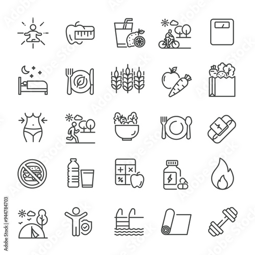 Healhty lifestyle line icons collection. Editable stroke. For website marketing design, logo, app, template, ui, etc. Vector illustration.