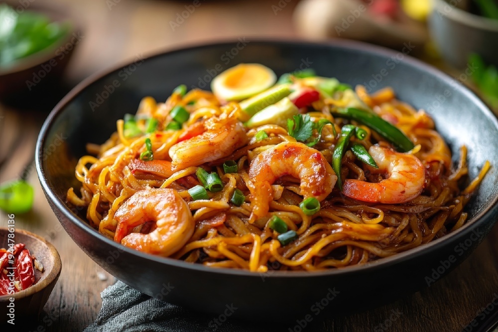 Shrimp and Noodle Stir-Fry with Green Onions and a Soft-Boiled Egg Shrimp and Noodle Stir-Fry with Green Onions and a Soft-Boiled Egg