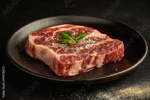 Raw Steak with Herbs and Salt Ready for Grilling