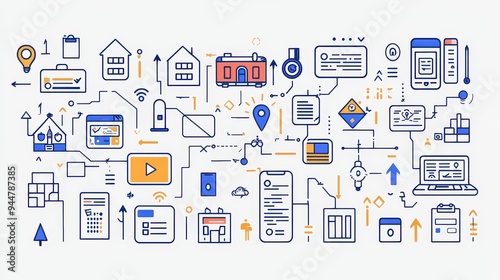 Wallpaper Mural Business Technology Abstract Concept Illustration with Line Icons Torontodigital.ca