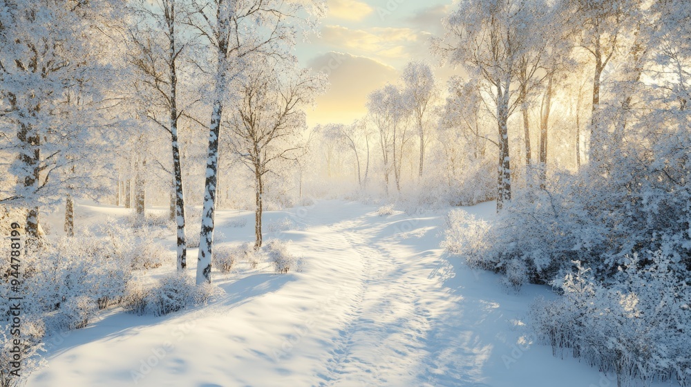 3D rendering of a frosty winter landscape in a snow covered forest 3D rendering of a frosty winter landscape in a snow covered forest