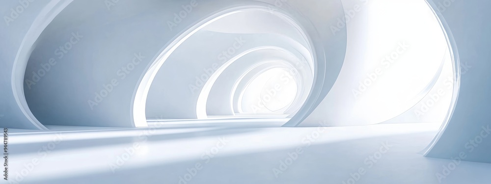 Abstract architectural backdrop featuring smooth discs in a white interior enhanced by neon lighting showcasing a 3D rendering Abstract architectural backdrop featuring smooth discs in a white interior enhanced by neon lighting showcasing a 3D rendering
