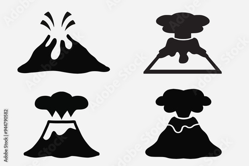 set of volcano good for icons, symbols, silhouette design, etc