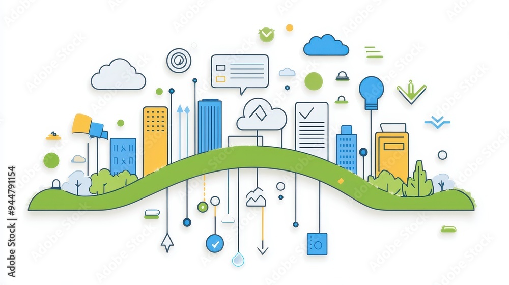 Modern Cityscape with Cloud Computing and Green Technology Illustration Modern Cityscape with Cloud Computing and Green Technology Illustration