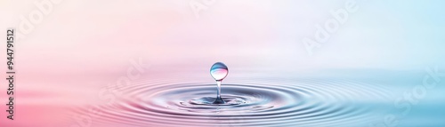 Droplet causing ripples on still water, demonstrating serenity, tranquility, beauty of water dynamics, peaceful ambiance, soft hues, gentle ripples