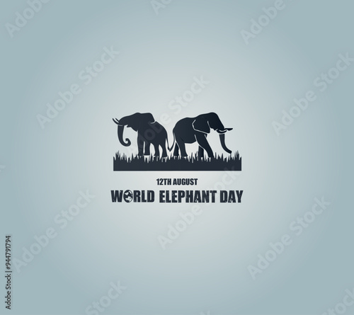 World Elephant Day on 12th August. Social media post, card template design. Elephant day celebration banner with earth globe, Elephants, trees. Elephant vector, Elephant day vector illustration.