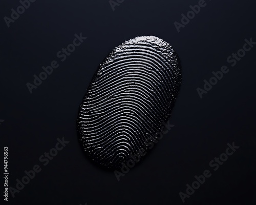 A close-up image of a black fingerprint on a dark background, showcasing intricate details in the fingerprint pattern.