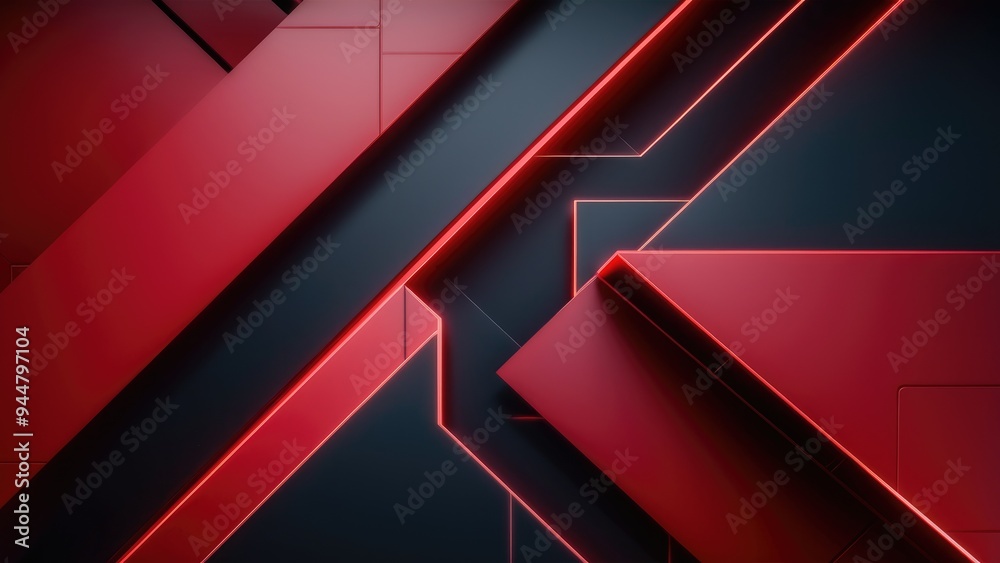 Geometric Abstract Background with Red and Black Shapes in Tech Style Geometric Abstract Background with Red and Black Shapes in Tech Style
