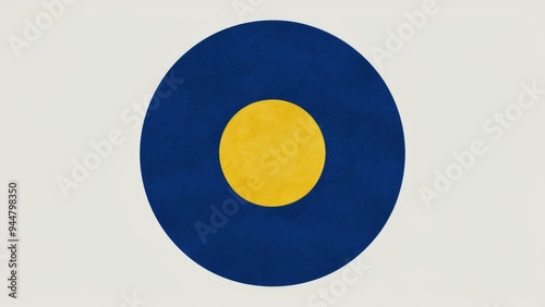 "High-quality image of a blue circle featuring a yellow circle at its center against a white background"