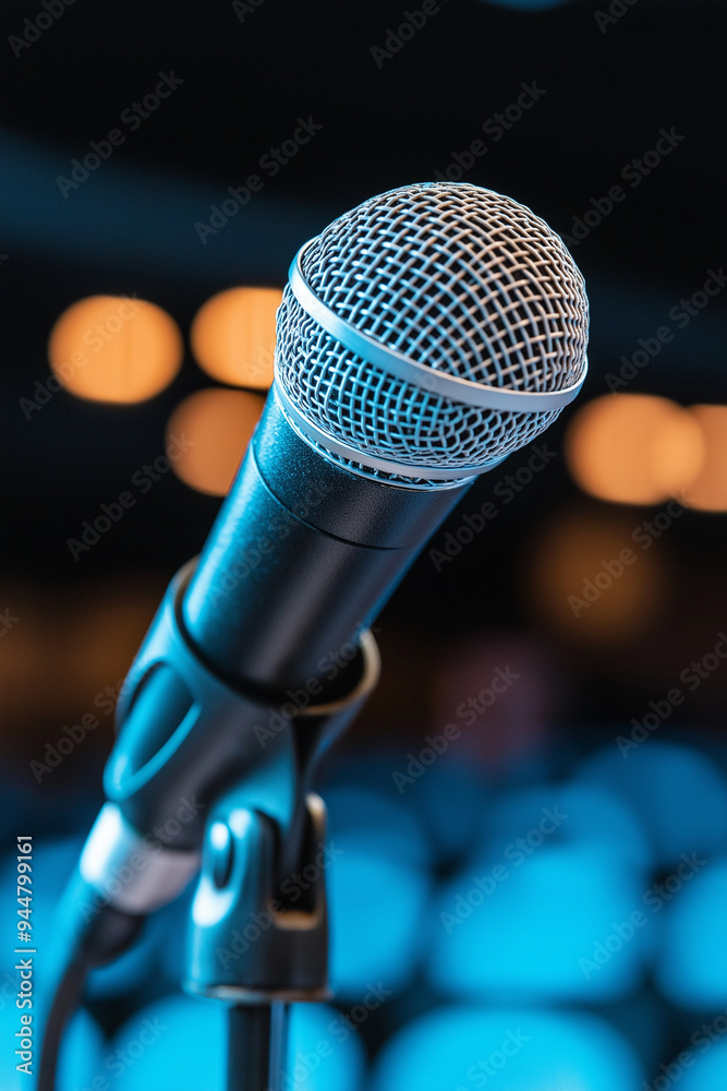 A close up of microphone captures its intricate details, symbolizing anticipation and readiness for performance. A close up of microphone captures its intricate details, symbolizing anticipation and readiness for performance.