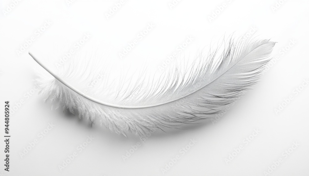 Obraz premium Ethereal White Feather: Delicate Symbol of Purity and Warmth. Elegant Minimalist Design for Winter Comfort Advertising, Down Jacket Marketing, and Dreamy Bedding Concepts. Abstract white feather