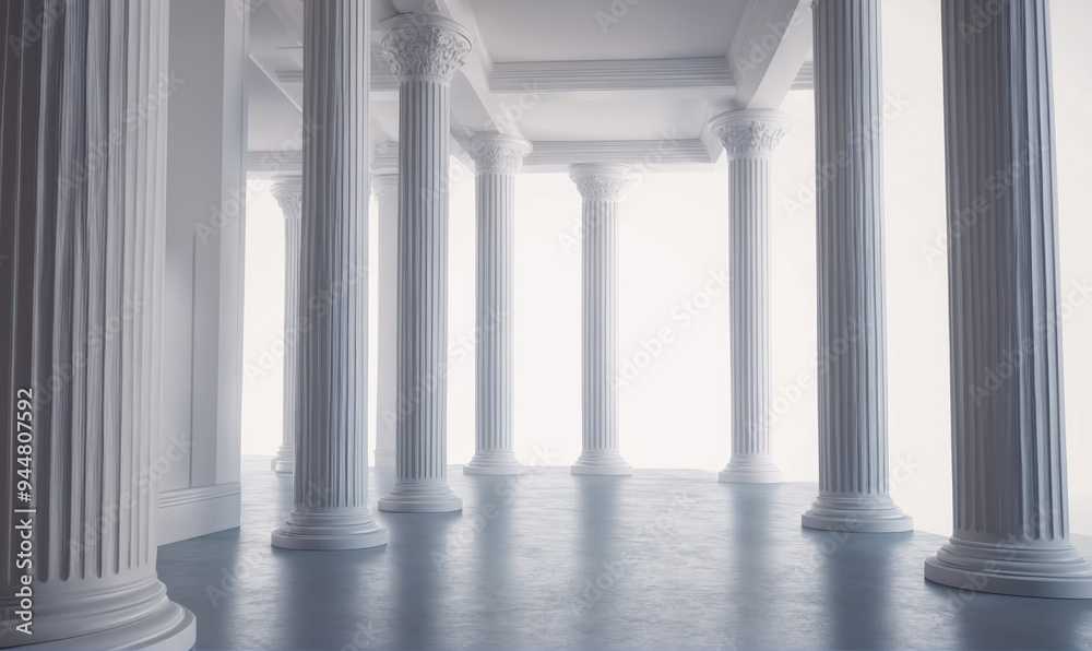 White columns stand tall in a bright, airy room White columns stand tall in a bright, airy room