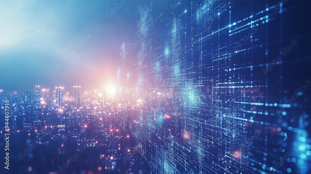 Obraz premium Artificial Intelligence Enhancing Digitalization in Urban Development, Streamlining Paperwork, Optimizing Transportation Systems, and Making Cities Smarter with Advanced Technology Solutions.