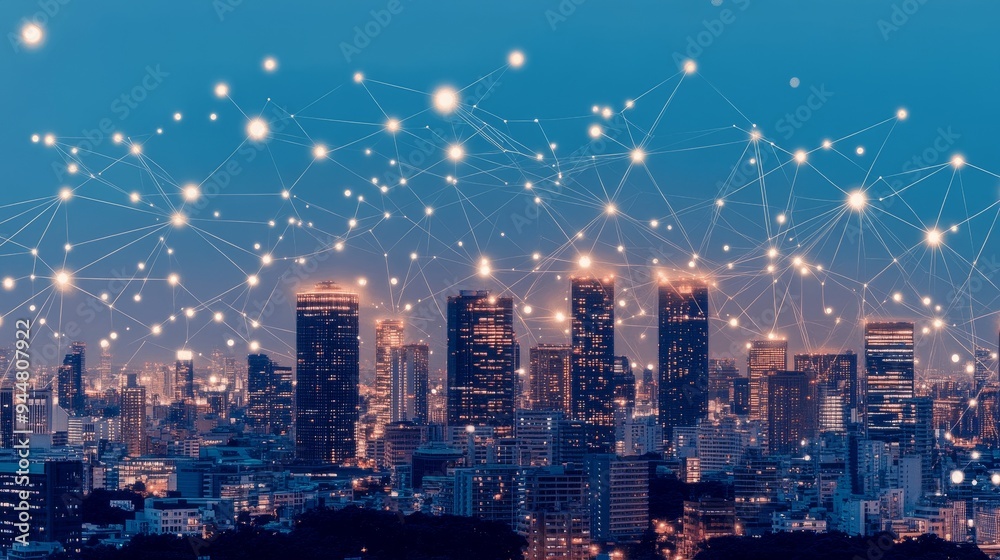 Fototapeta premium Artificial Intelligence Enhancing Digitalization in Urban Development, Streamlining Paperwork, Optimizing Transportation Systems, and Making Cities Smarter with Advanced Technology Solutions.