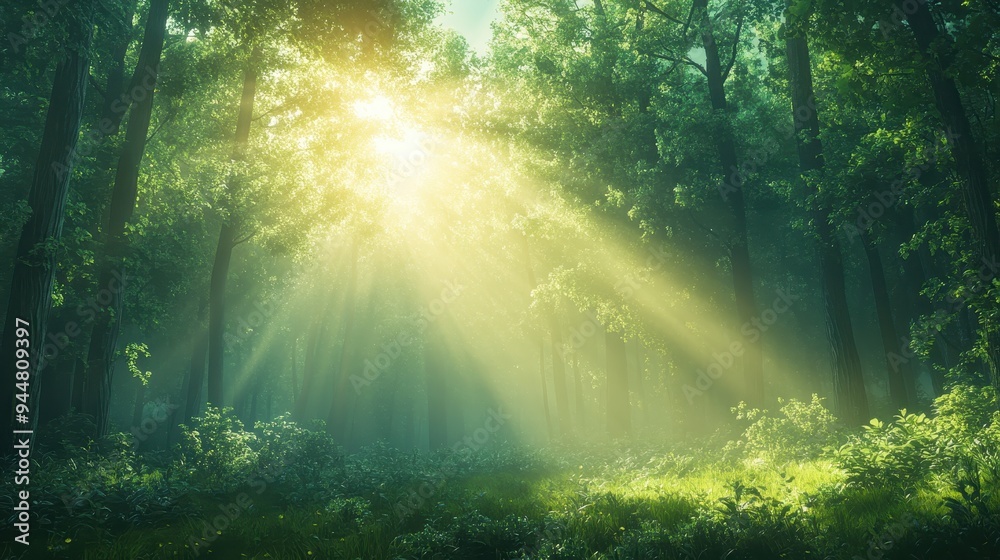 Sunbeams Through a Misty Forest Sunbeams Through a Misty Forest