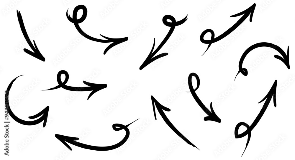 hand drawn Arrows icons Set. arrow icon with various directions. Doodle vector illustration. isolated on a white background hand drawn Arrows icons Set. arrow icon with various directions. Doodle vector illustration. isolated on a white background