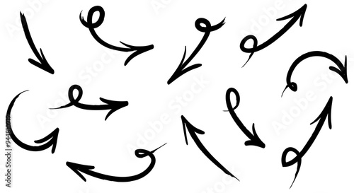 hand drawn Arrows icons Set. arrow icon with various directions. Doodle vector illustration. isolated on a white background