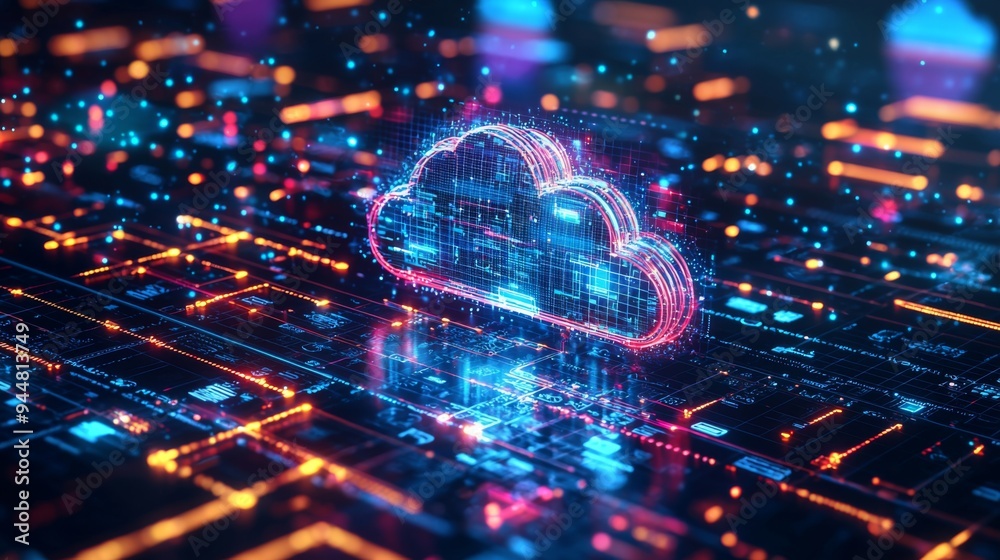 High-tech cloud applications technology, futuristic apps floating in a virtual environment, representing seamless cloud-based application deployment High-tech cloud applications technology, futuristic apps floating in a virtual environment, representing seamless cloud-based application deployment