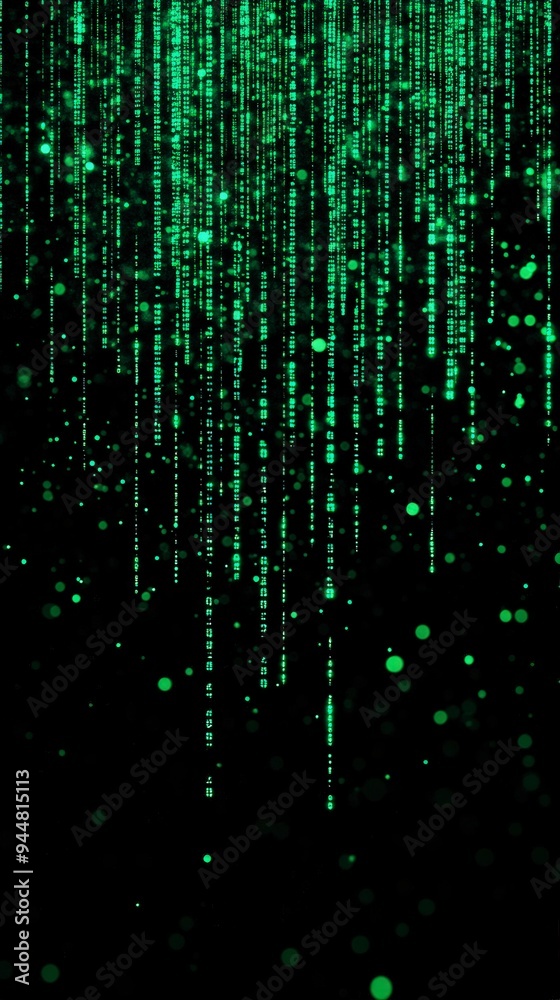 Data stream, flowing binary code, digital rain effect, green monochrome Data stream, flowing binary code, digital rain effect, green monochrome