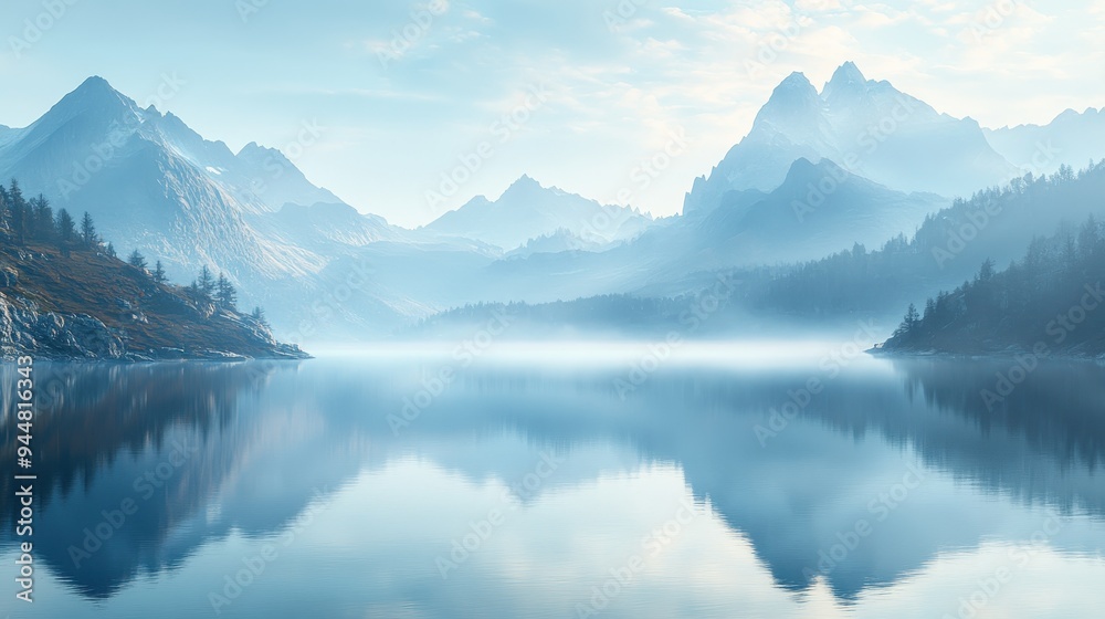 Misty Mountain Lake Reflection Misty Mountain Lake Reflection