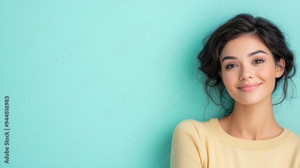 Marketing professional showcasing a brand campaign, rightaligned, pastel background, high resolution Marketing professional showcasing a brand campaign, rightaligned, pastel background, high resolution