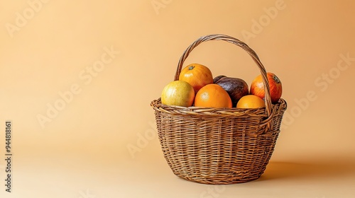 Fresh produce in a basket, vibrant and healthy, under soft natural light