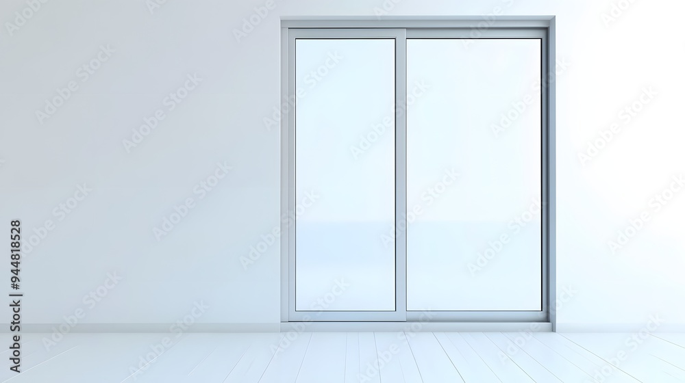 48. **A contemporary sliding window with a narrow aluminum frame, rendered on a pristine white background. 48. **A contemporary sliding window with a narrow aluminum frame, rendered on a pristine white background.