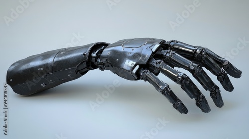 High-tech prosthetic hand, with advanced motor functions, under bright spotlight