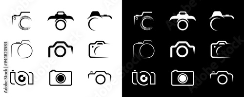 Set of Camera Lens icon logo vector. Photography photographer studio business logo isolated photo