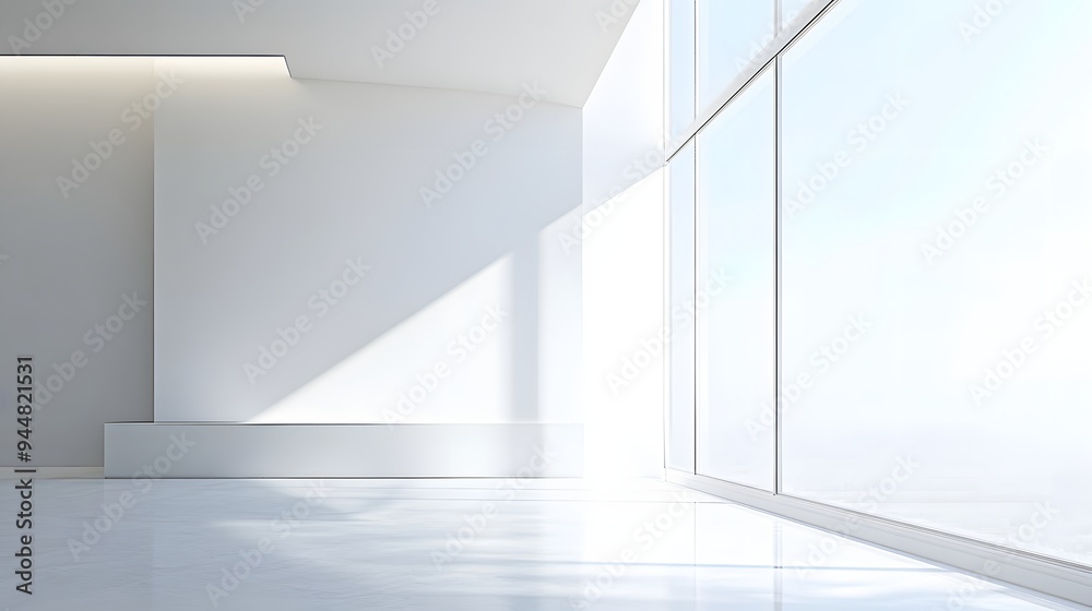 Fototapeta premium 30. **A contemporary window with a frameless design, rendered on a pristine white background.