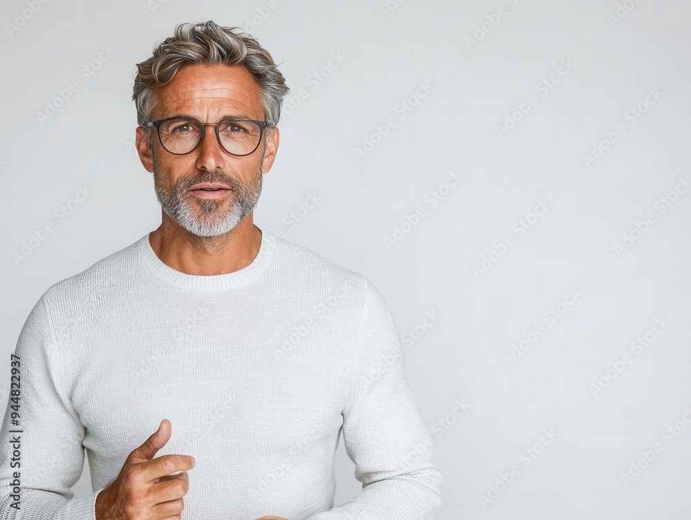 Entrepreneur explaining a tech solution,  white background, high resolution