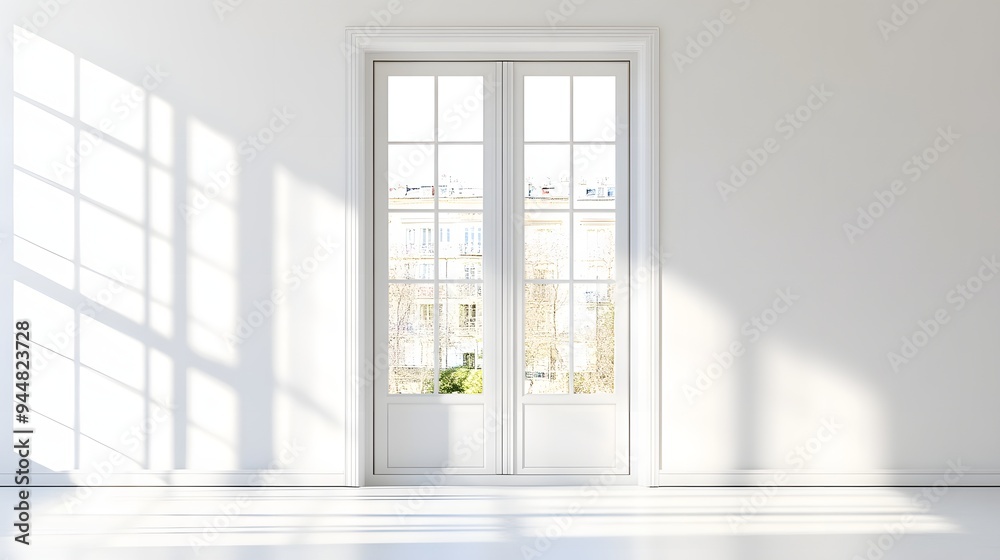 Fototapeta premium 35. **A stylish French door with multi-pane glass, isolated on a pristine white background.