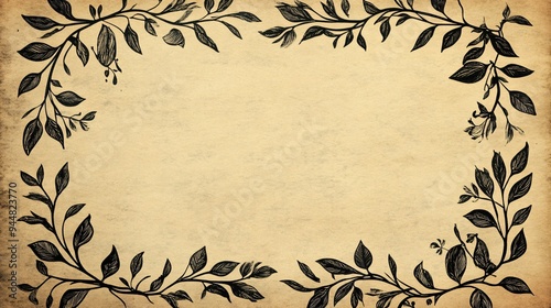 Decorative vintage border with intricate leaf patterns on textured parchment background.