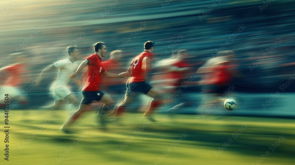 Fototapeta premium Blurred Motion of Soccer Players Running on a Field