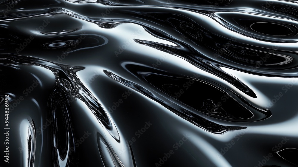 Abstract shapes resembling dark liquid forms cascading in dynamic waves 3D rendering Abstract shapes resembling dark liquid forms cascading in dynamic waves 3D rendering