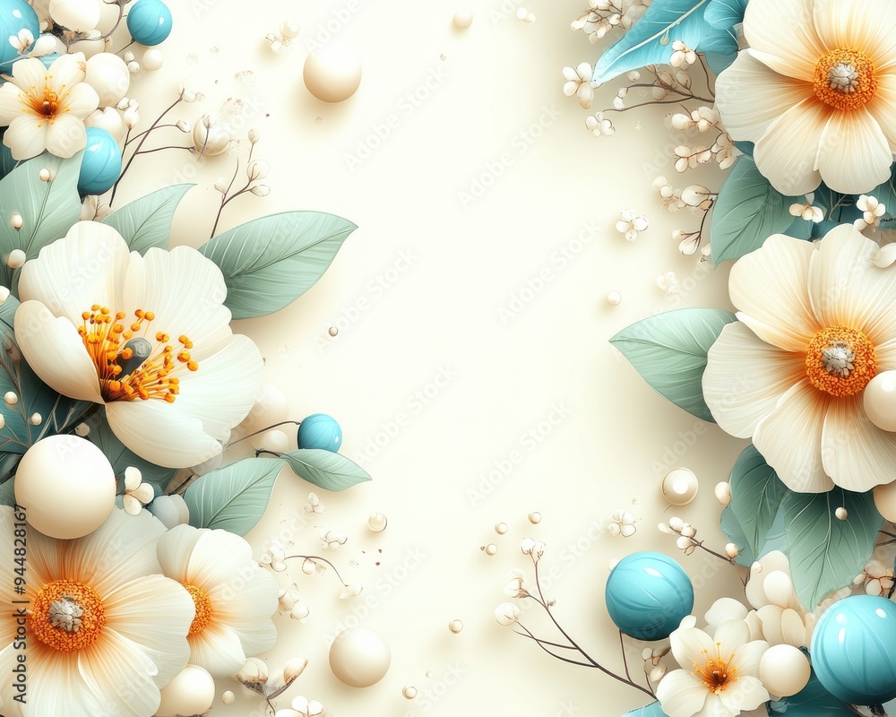 Elegant Floral Arrangement with Soft Blue and White Flowers and Delicate Leaves on a Light Background - Perfect for Invitations and Decor Elegant Floral Arrangement with Soft Blue and White Flowers and Delicate Leaves on a Light Background - Perfect for Invitations and Decor