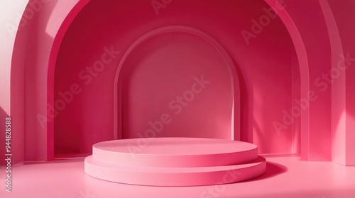 3D pink podium scene with a minimalistic studio background Abstract geometric shape illustration rendering Suitable for showcasing cosmetic fashion and Valentine s products
