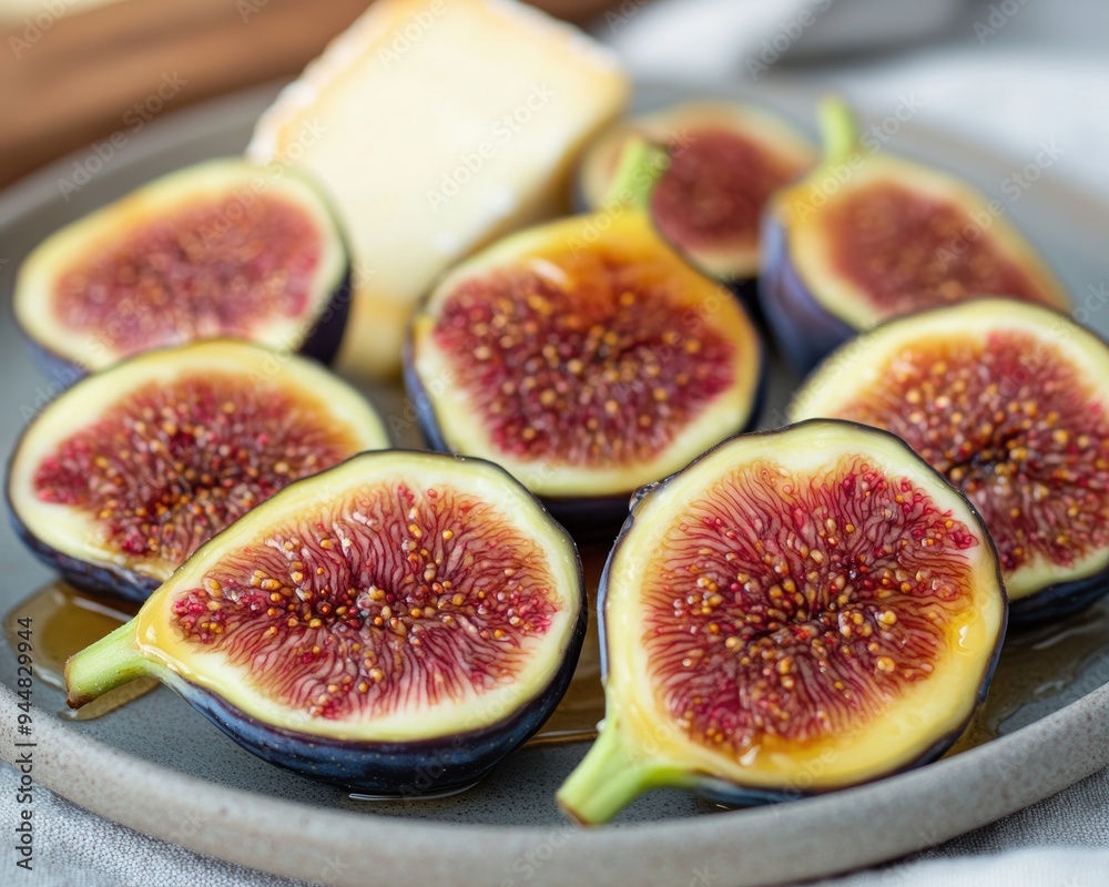 Freshly sliced figs arranged on a plate, showcasing their vibrant colors and unique texture, perfect for culinary presentations. Freshly sliced figs arranged on a plate, showcasing their vibrant colors and unique texture, perfect for culinary presentations.
