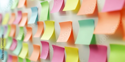 Professional organizing tasks with sticky notes on a creative home office wall optimizing time management techniques photo