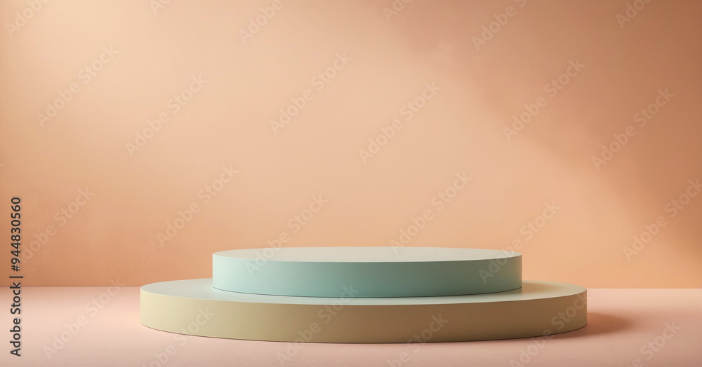The round podium in soft pastel colors creates a calm and soothing atmosphere. The light green podium on top of the cream podium gives a fresh and minimalist impression. The round podium in soft pastel colors creates a calm and soothing atmosphere. The light green podium on top of the cream podium gives a fresh and minimalist impression.