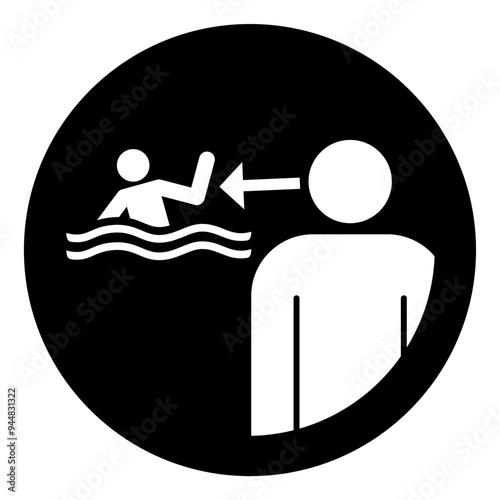 ISO mandatory safety signs_keep children under supervision in the aquatic environment_symbol and pictogram only_black and white edition	
