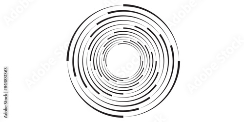 Black concentric circle set. Sonar or sound wave ring collection. Dotted and linear epicentre, target, radar icon concept. Ripple radial signal or vibration elements. 